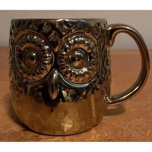Home Essentials Gold Metallic Owl Figural Ceramic 16oz Coffee Mug -3D